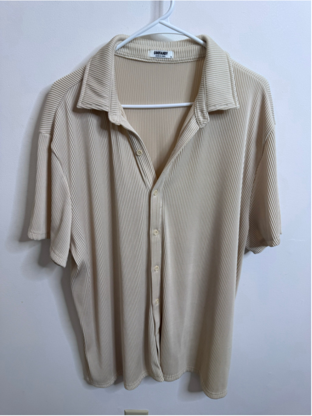Men's COOFANDY Beige Ribbed Casual Button Down Shirt Size XL
